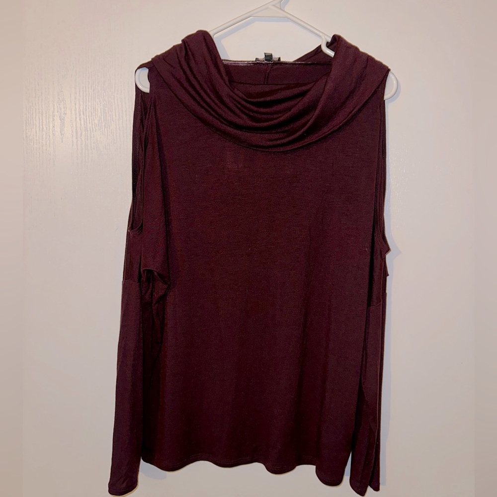 Express Women’s Burgundy Cold Shoulder Cowl Neck Long Sleeve Top Size M